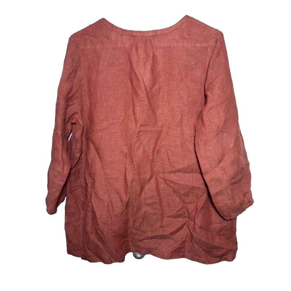 J.Jill Pure Jill Linen Top Women Medium Burnt Orange Blouse Long Sleeve - Picture 4 of 6